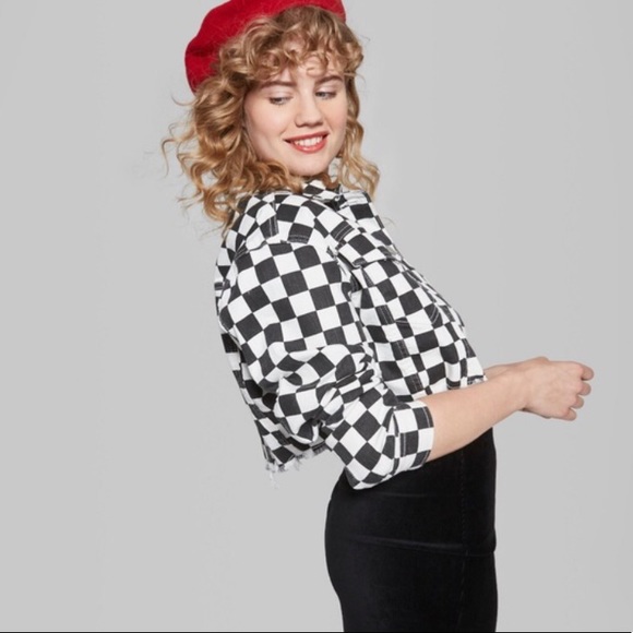wild fable Jackets & Blazers - Wild Fable Checkered Cropped Denim Jacket